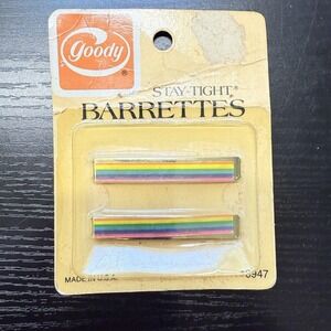 1980's Vintage Goody Stay Tight Barrettes 2.25" Pair 2 Striped Rainbow USA FLAWS